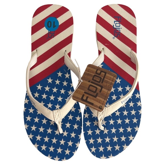 FLOJOS • Women’s American Flag Patriotic Remi Wide Strap Thong Flip Flops Sandal - Picture 4 of 5